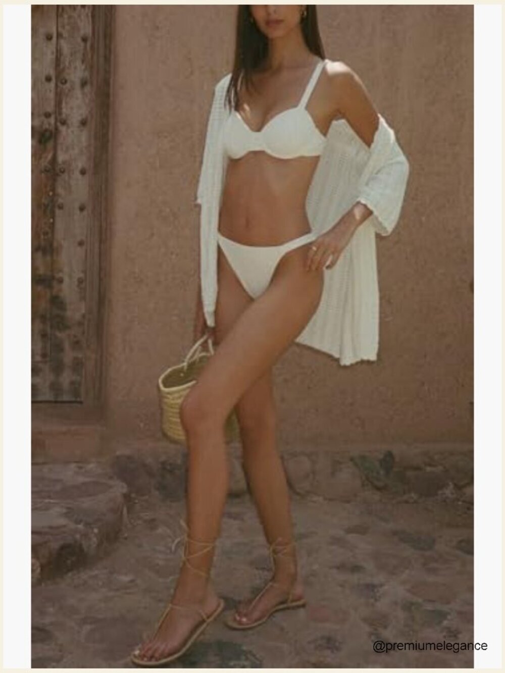 Crochet Knit Swimsuit Cover Up Set Medium Snug Fit Acrylic - Picture 4 of 7